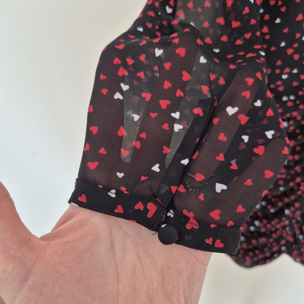 Zara Women's Black Valentine's Day Heart Print Ruched Mini Dress Size S - Picture 10 of 11